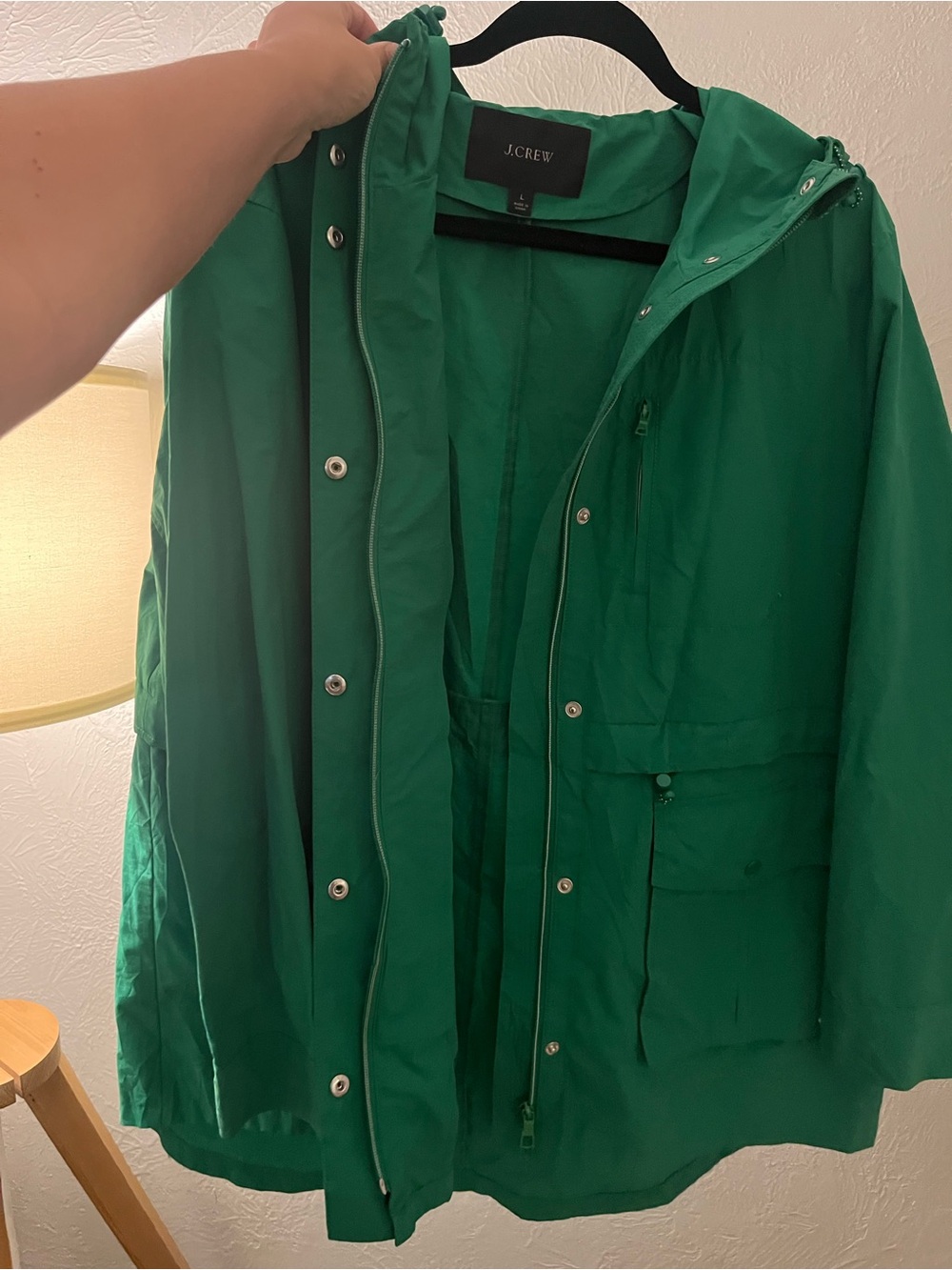 J. Crew Green Hooded Drawstring Parka - Picture 2 of 3